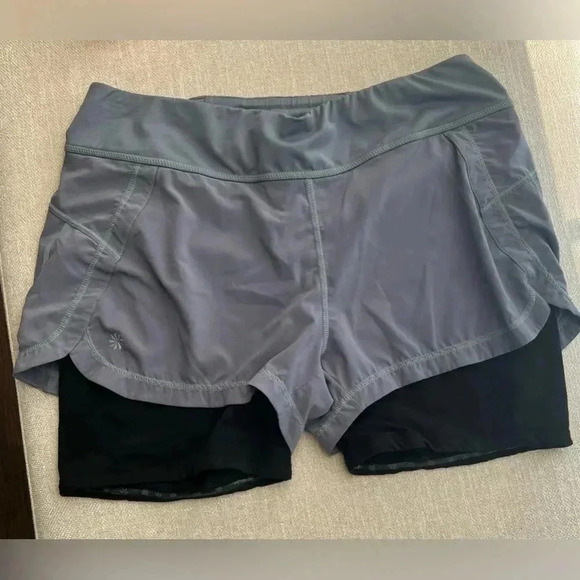ATHLETA Women's Pulse Running Shorts 2 in 1 Layered blue/ Black Sz M - Picture 5 of 14